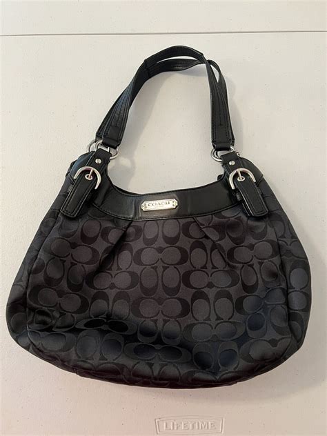 coach black leather shoulder purse|coach black signature hobo purse.